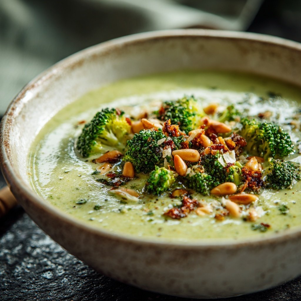 Brokkoli Suppe Mit Gerösteten Pinienkernen